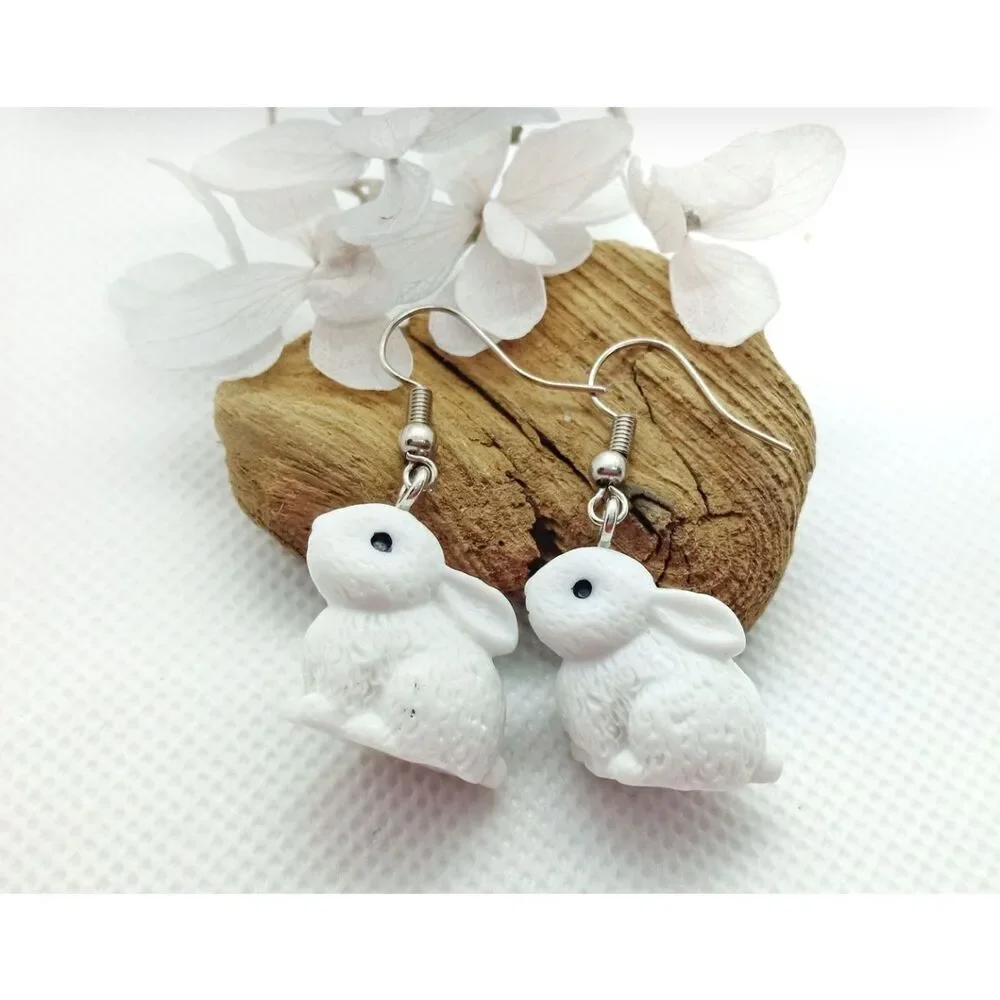 White bunny statement earrings